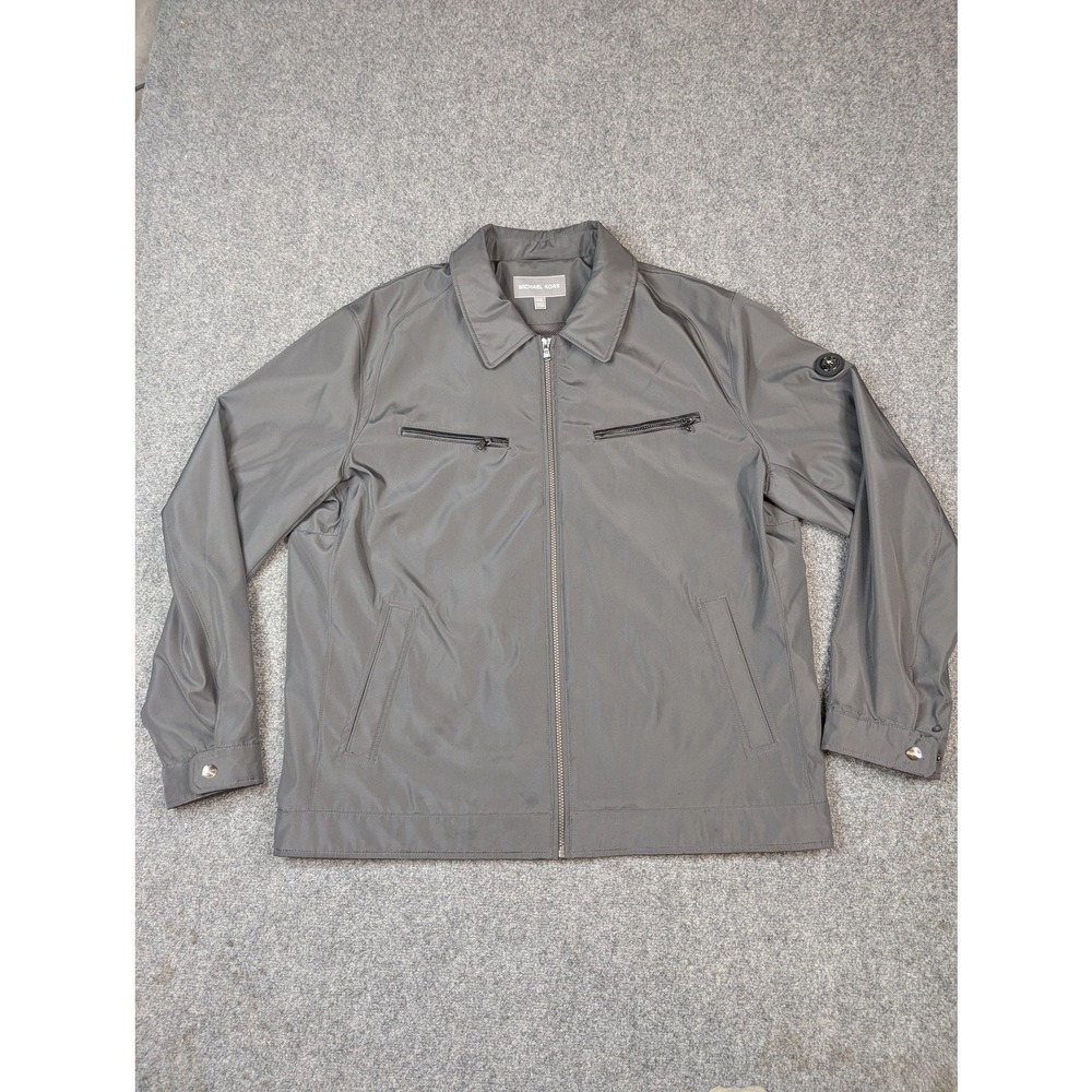 Michael Kors Jacket Mens‎ 2XL Gray Full Zip Chest Zip Pockets Mesh Lined MK Logo